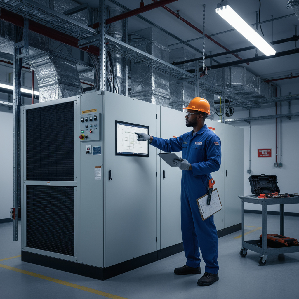 Techniker prüft HVAC-Anlage